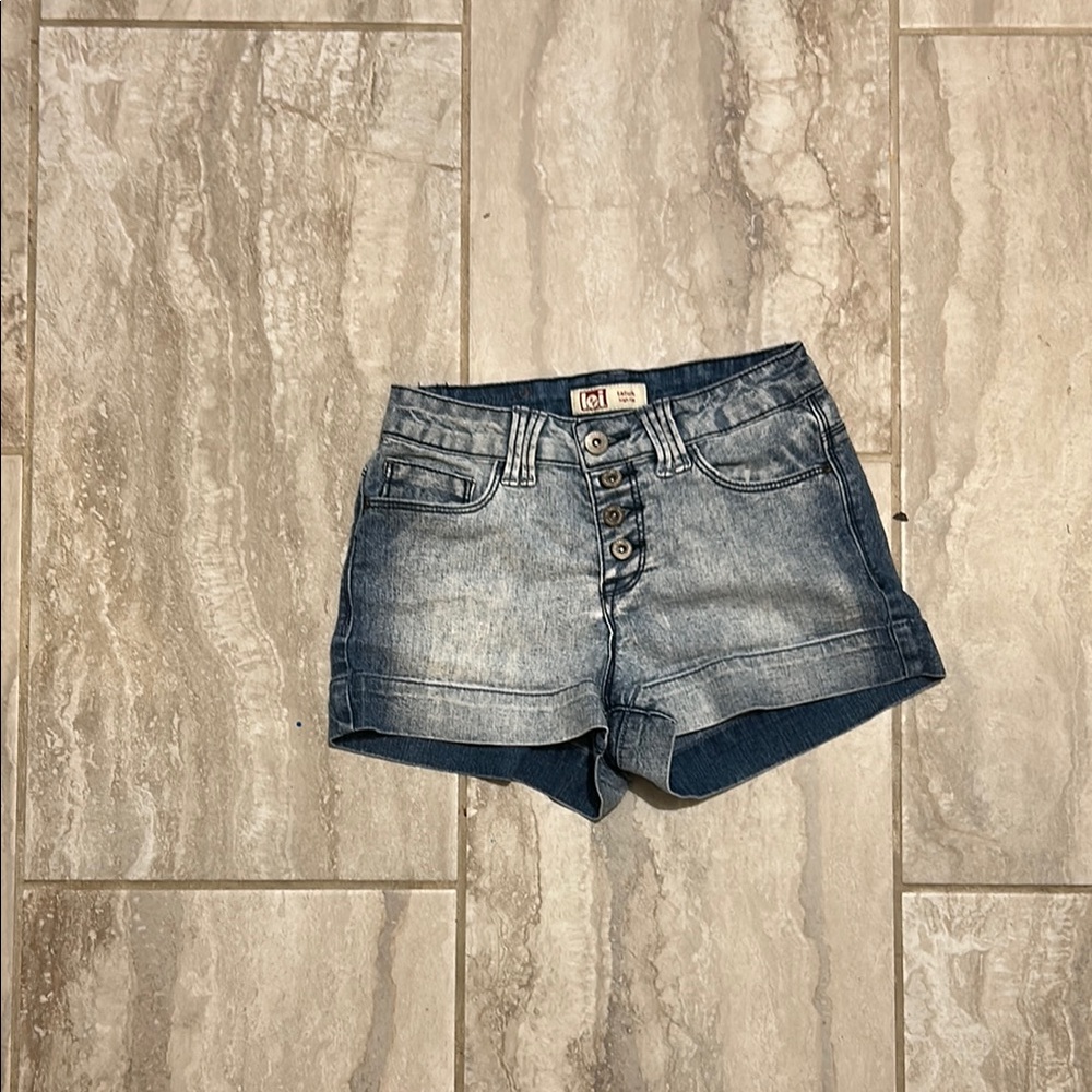 lei Blue Jean Shorts Distressed Mid-Thigh